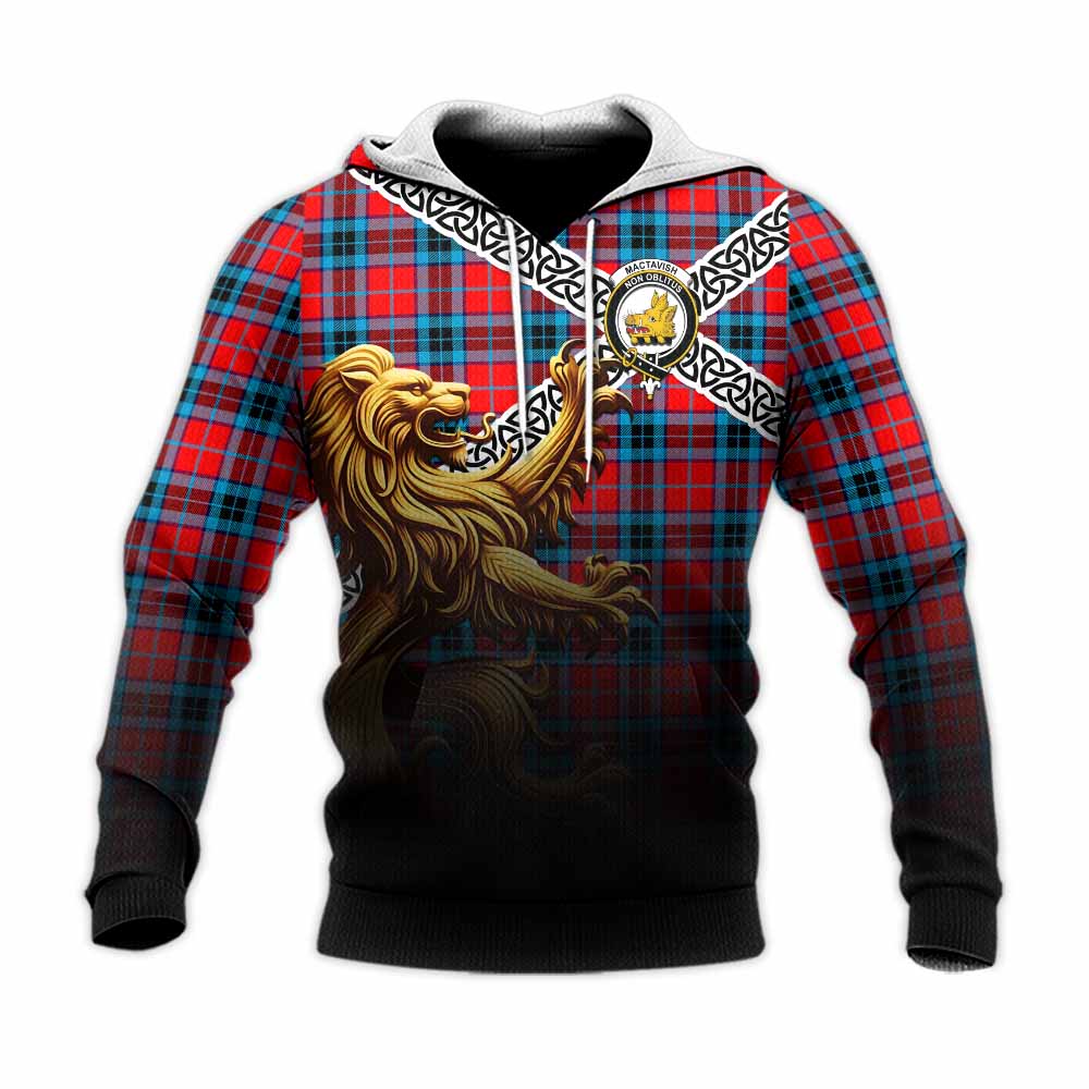MacTavish (McTavish) Crest Tartan Knitted Hoodie with Golden Lion Emblem Celtic Style Unisex Knitted Pullover Hoodie - Tartan Vibes Clothing