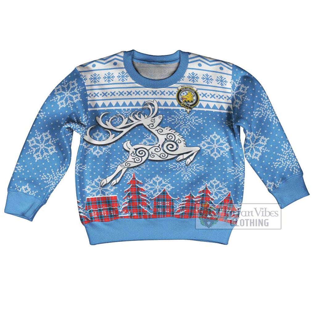 Tartan Vibes Clothing MacTavish (McTavish) Clan Christmas Kid Ugly Sweater with Tartan and Celtic Raindeer Style