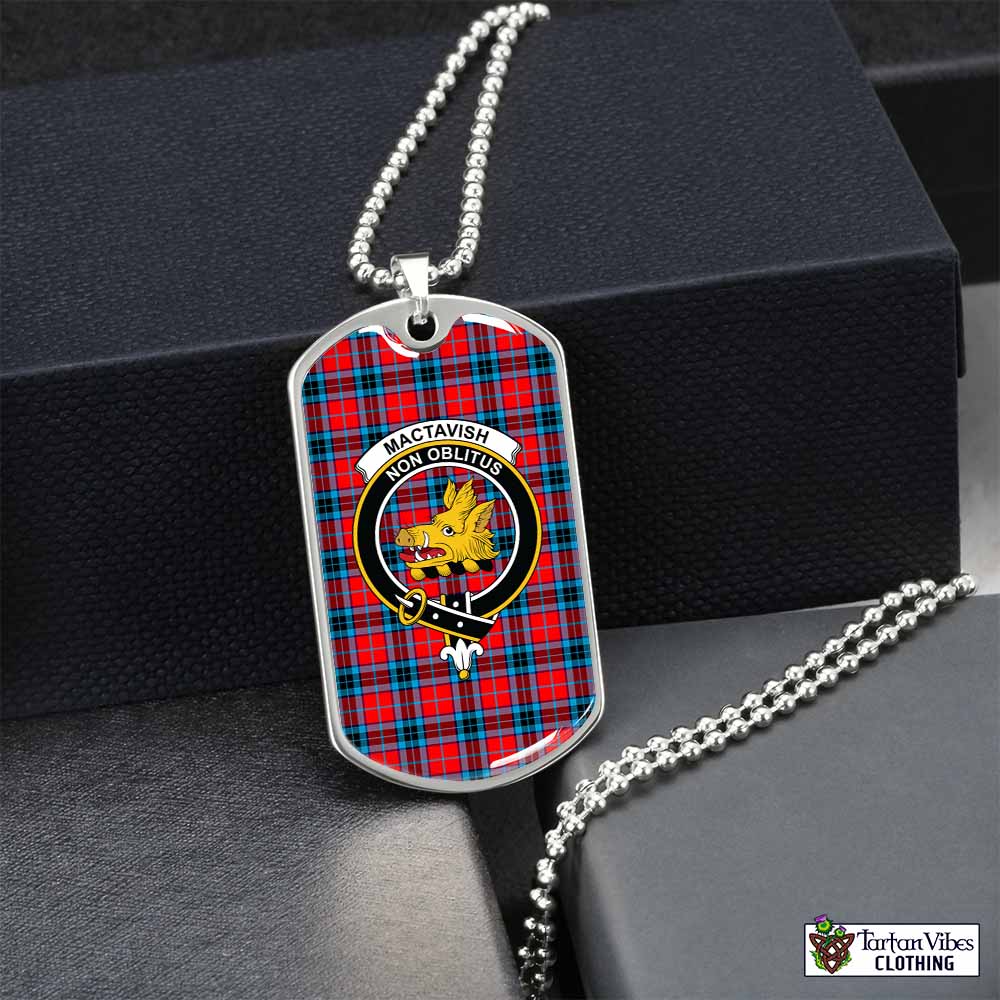 Tartan Vibes Clothing MacTavish (McTavish) Tartan Dog Tag Necklace with Family Crest