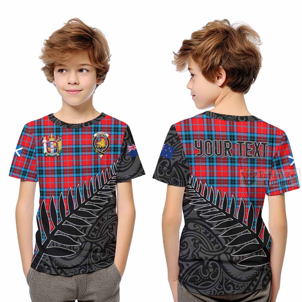 Tartan Vibes Clothing MacTavish (McTavish) Crest Tartan Kid T-Shirt with New Zealand Silver Fern Half Style