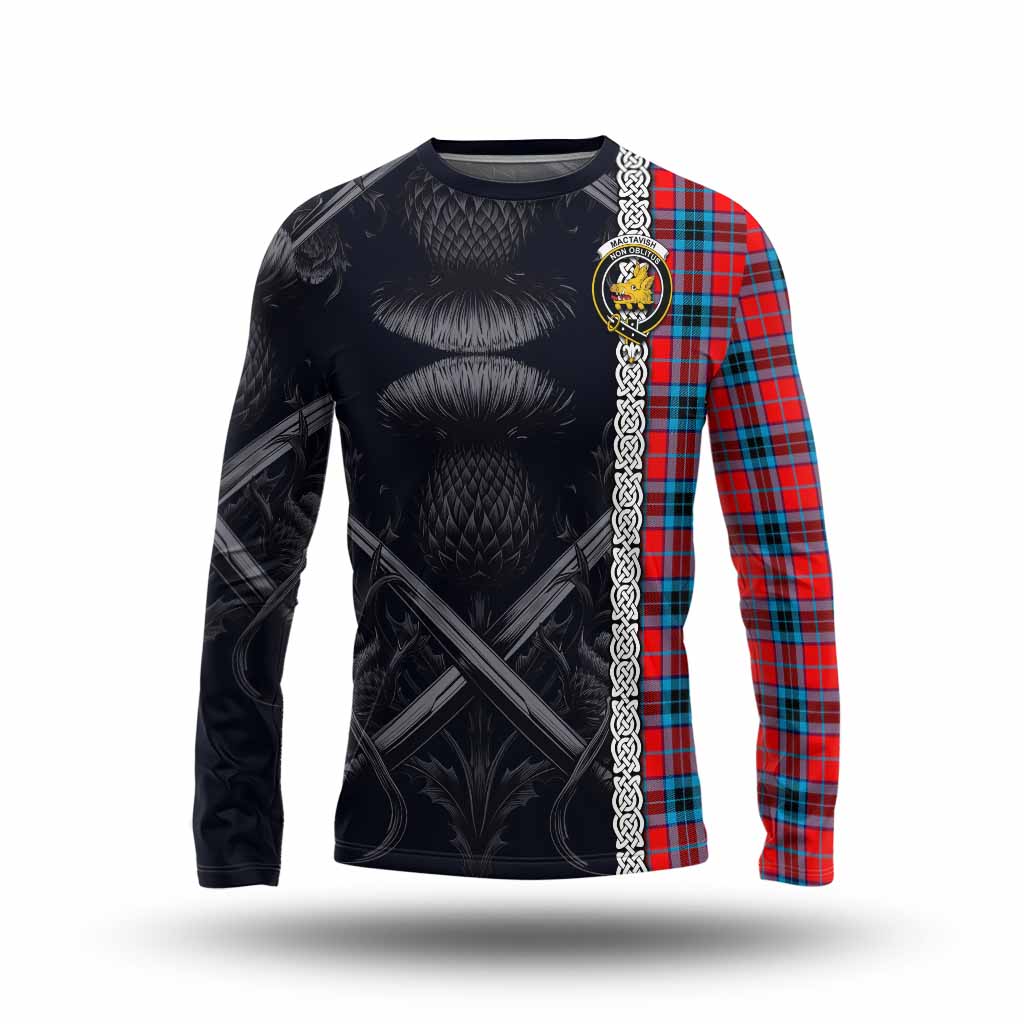 Tartan Vibes Clothing MacTavish (McTavish) Tartan Long Sleeve T-Shirt with Family Crest Cross Sword Thistle Celtic Vibes