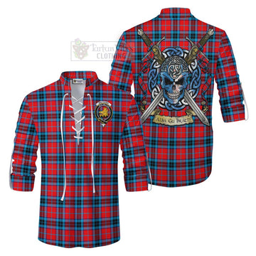 MacTavish (McTavish) Tartan Ghillie Kilt Shirt with Family Crest Celtic Skull Style