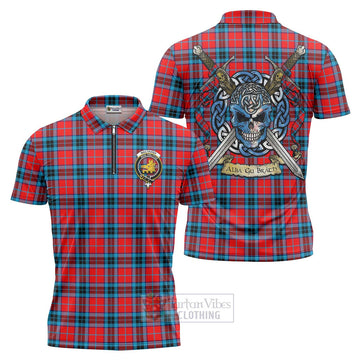 MacTavish (McTavish) Tartan Zipper Polo Shirt with Family Crest Celtic Skull Style