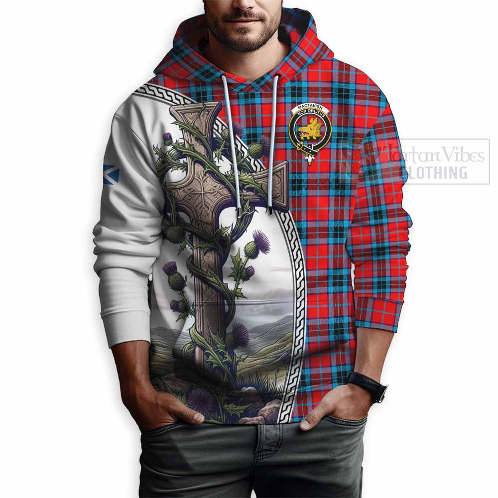 Tartan Vibes Clothing MacTavish (McTavish) Tartan Hoodie with Family Crest and St. Andrew's Cross Accented by Thistle Vines