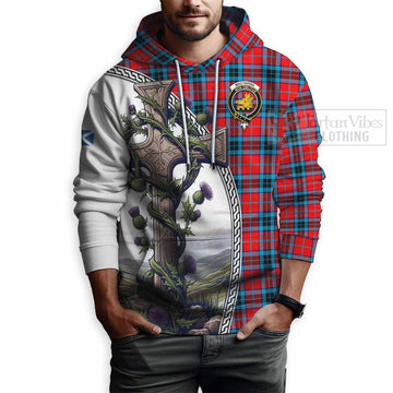 MacTavish (McTavish) Tartan Hoodie with Family Crest and St. Andrew's Cross Accented by Thistle Vines