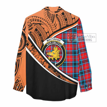 MacTavish (McTavish) Crest Tartan Women's Casual Shirt with Polynesian Vibes Style - Orange Version