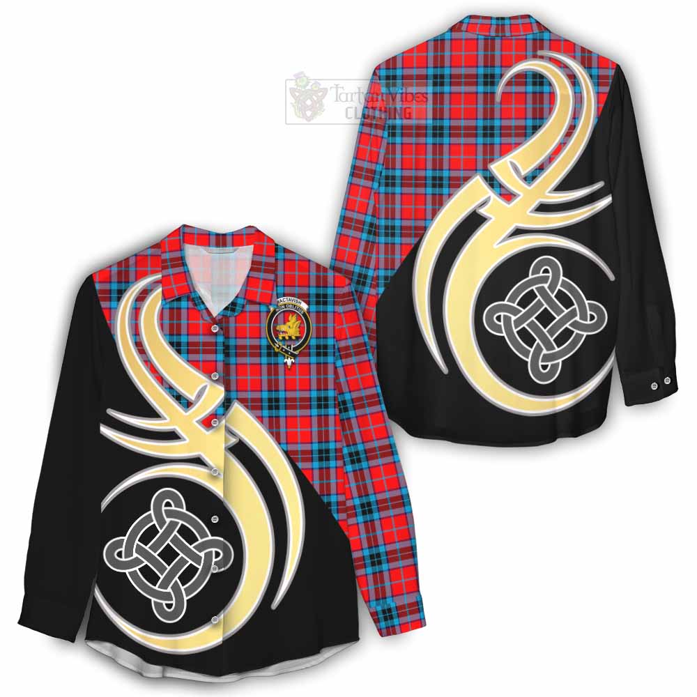 Tartan Vibes Clothing MacTavish (McTavish) Tartan Women's Casual Shirt with Family Crest and Celtic Symbol Style