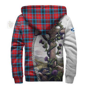 MacTavish (McTavish) Tartan Sherpa Hoodie with Family Crest and St. Andrew's Cross Accented by Thistle Vines