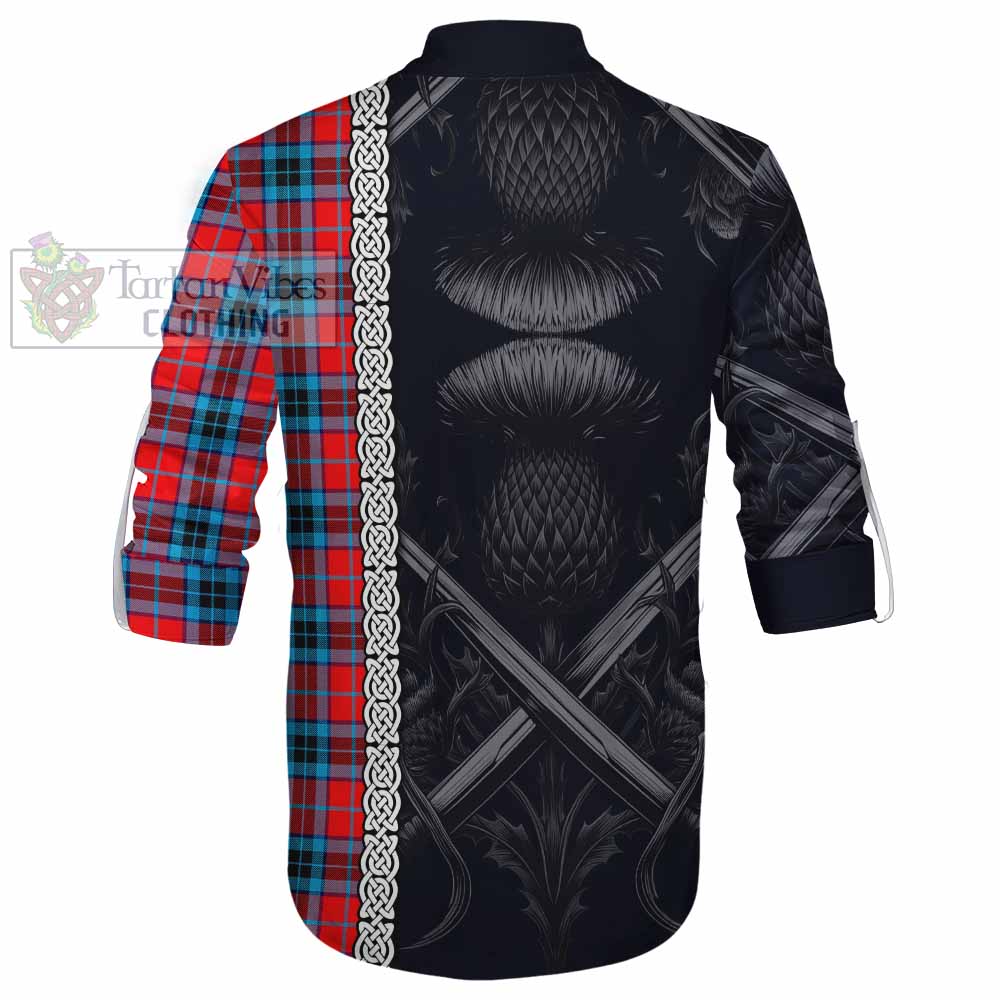 Tartan Vibes Clothing MacTavish (McTavish) Tartan Ghillie Kilt Shirt with Family Crest Cross Sword Thistle Celtic Vibes