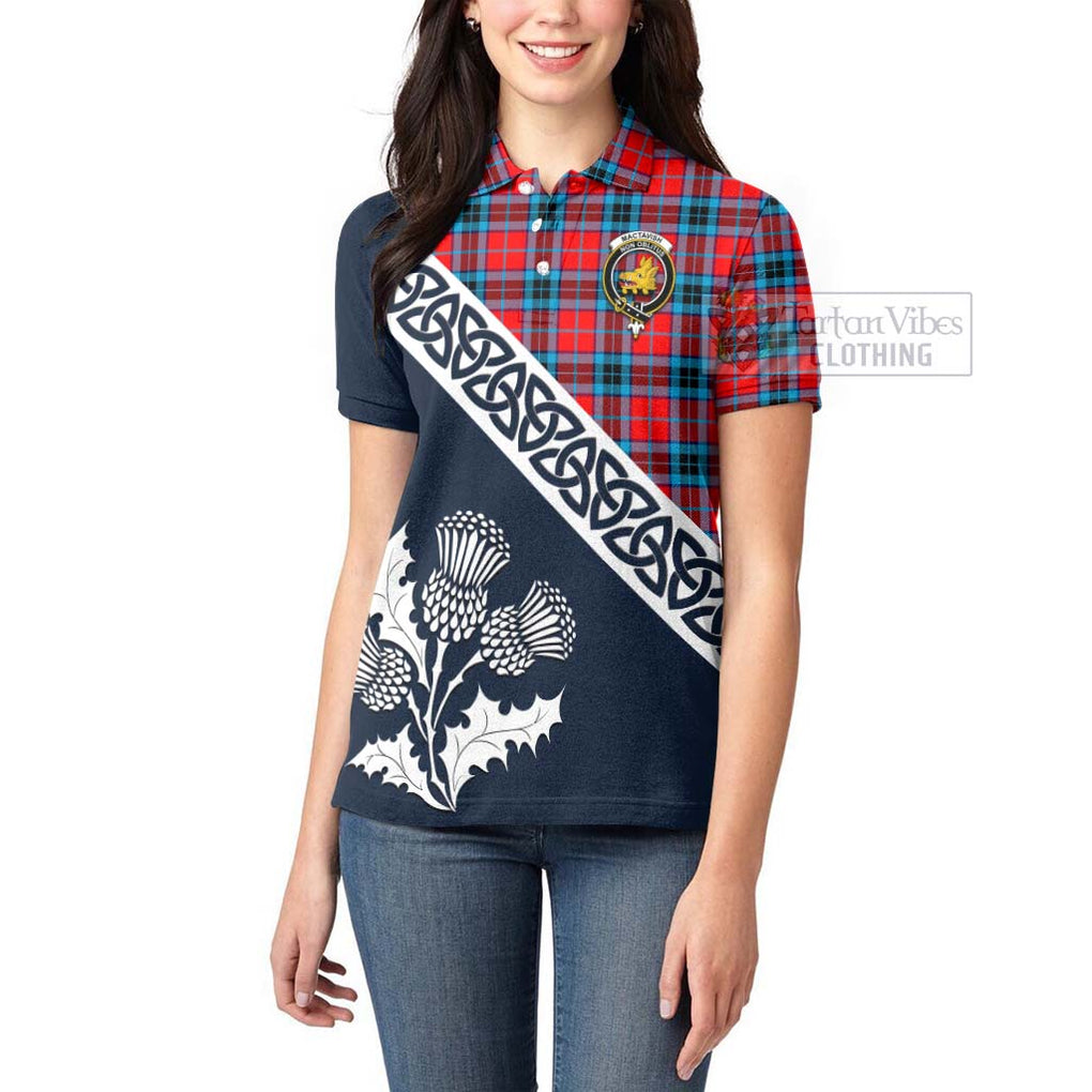 Tartan Vibes Clothing MacTavish (McTavish) Tartan Women's Polo Shirt Featuring Thistle and Scotland Map