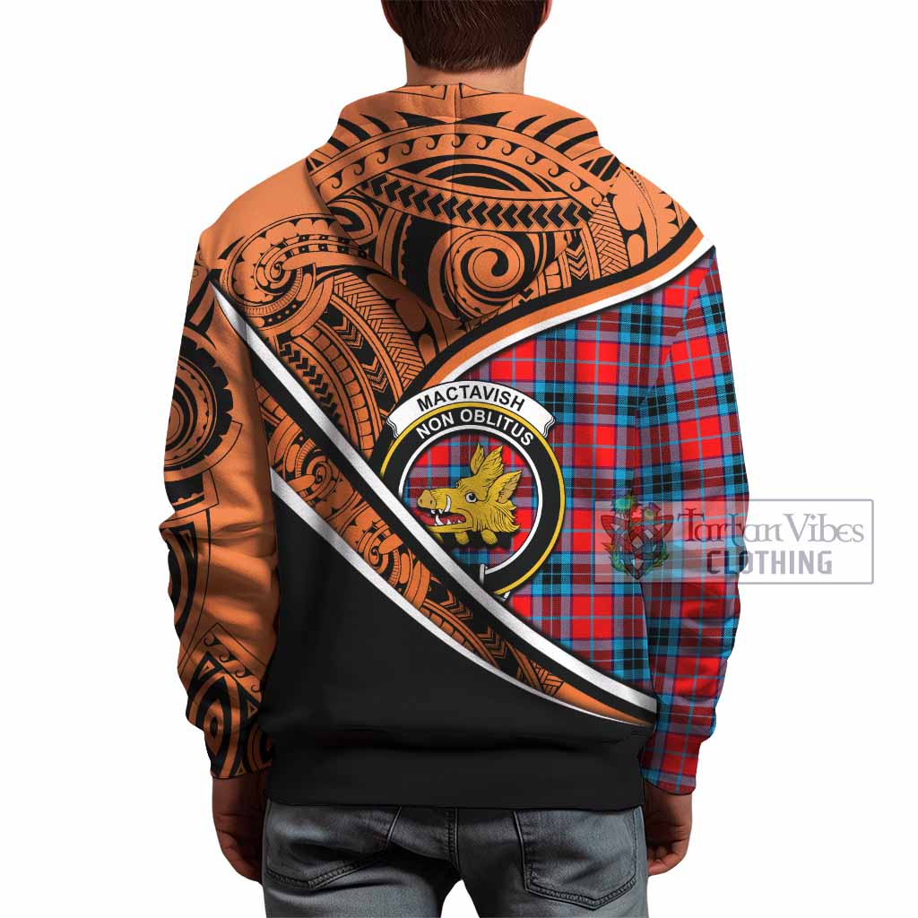 Tartan Vibes Clothing MacTavish (McTavish) Crest Tartan Hoodie with Maori Tattoo Style - Orange Version