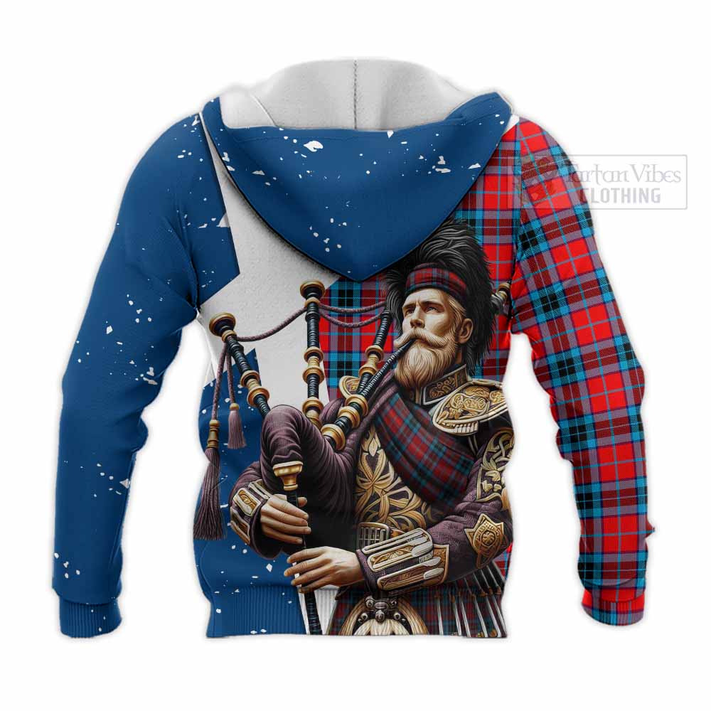 Tartan Vibes Clothing MacTavish (McTavish) Tartan Knitted Hoodie with Family Crest Scottish Bagpiper Vibes