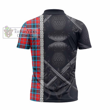 MacTavish (McTavish) Tartan Zipper Polo Shirt with Family Crest Cross Sword Thistle Celtic Vibes