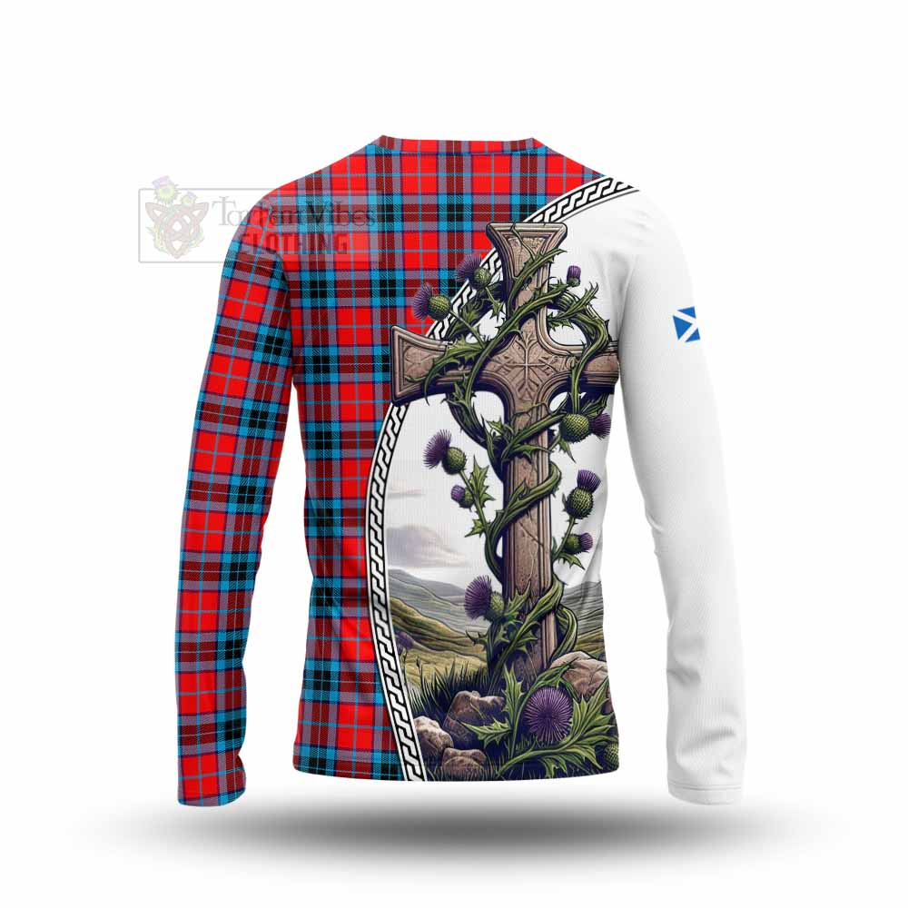 Tartan Vibes Clothing MacTavish (McTavish) Tartan Long Sleeve T-Shirt with Family Crest and St. Andrew's Cross Accented by Thistle Vines