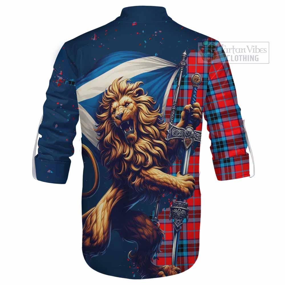 Tartan Vibes Clothing MacTavish (McTavish) Tartan Family Crest Ghillie Kilt Shirt with Scottish Majestic Lion