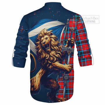 MacTavish (McTavish) Tartan Family Crest Ghillie Kilt Shirt with Scottish Majestic Lion