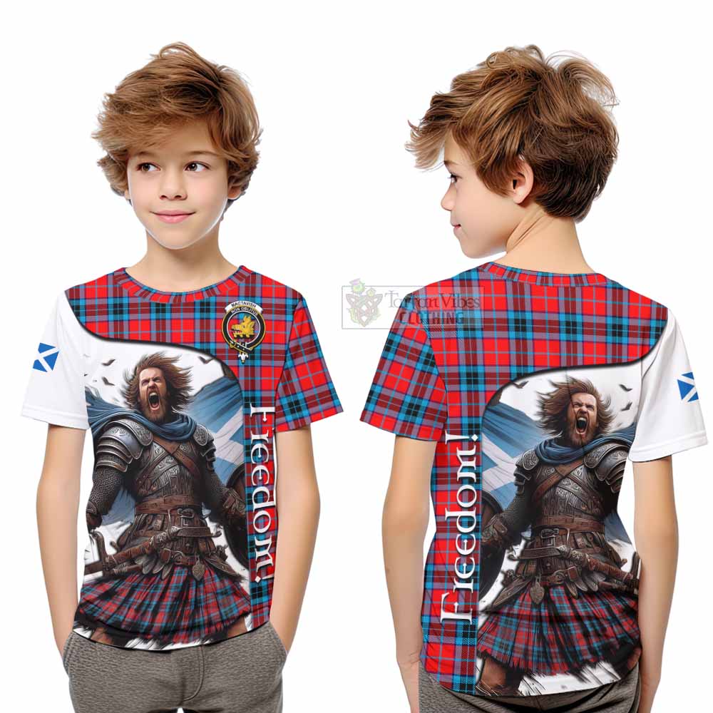 Tartan Vibes Clothing MacTavish (McTavish) Crest Tartan Kid T-Shirt Inspired by the Freedom of Scottish Warrior