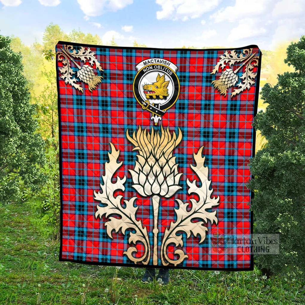 Tartan Vibes Clothing MacTavish (McTavish) Tartan Quilt with Family Crest and Golden Thistle Style