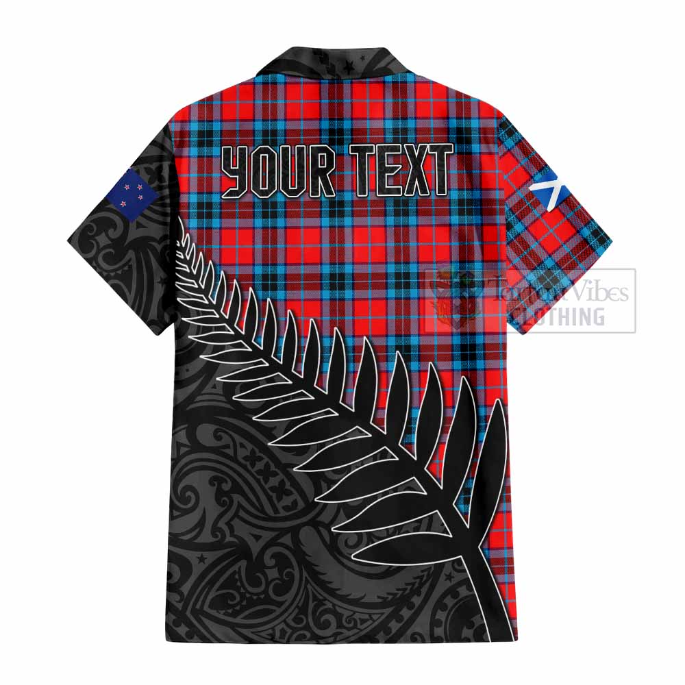 Tartan Vibes Clothing MacTavish (McTavish) Crest Tartan Short Sleeve Button Shirt with New Zealand Silver Fern Half Style