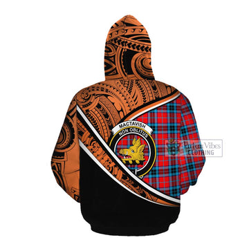 MacTavish (McTavish) Crest Tartan Cotton Hoodie with Polynesian Vibes Style - Orange Version