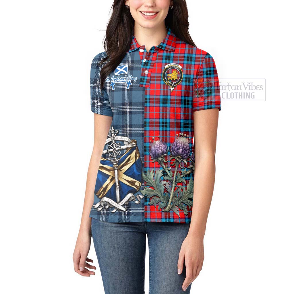 Tartan Vibes Clothing MacTavish (McTavish) Tartan Women's Polo Shirt Happy St. Andrew's Day Half Tartan Style