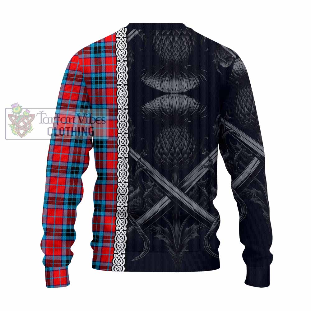 Tartan Vibes Clothing MacTavish (McTavish) Tartan Knitted Sweater with Family Crest Cross Sword Thistle Celtic Vibes