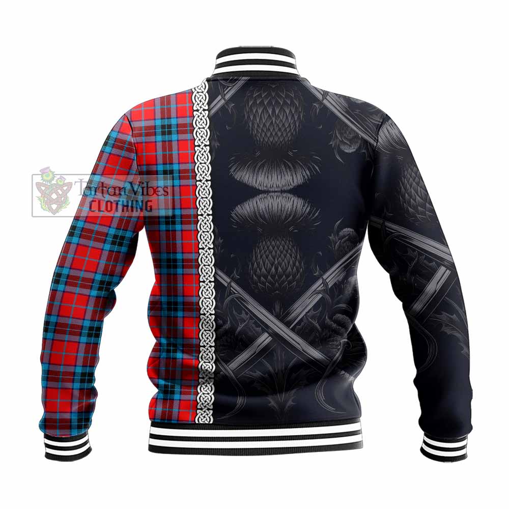 Tartan Vibes Clothing MacTavish (McTavish) Tartan Baseball Jacket with Family Crest Cross Sword Thistle Celtic Vibes