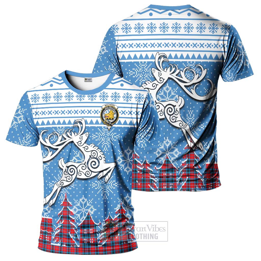 Tartan Vibes Clothing MacTavish (McTavish) Clan Christmas T-Shirt Celtic Reindeer Style