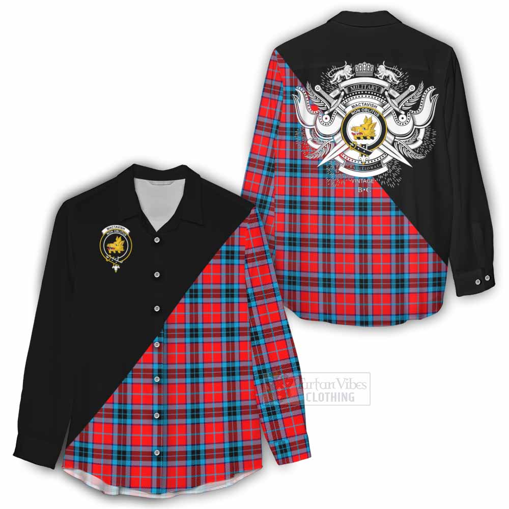 Tartan Vibes Clothing MacTavish (McTavish) Tartan Women's Casual Shirt with Family Crest and Military Logo Style