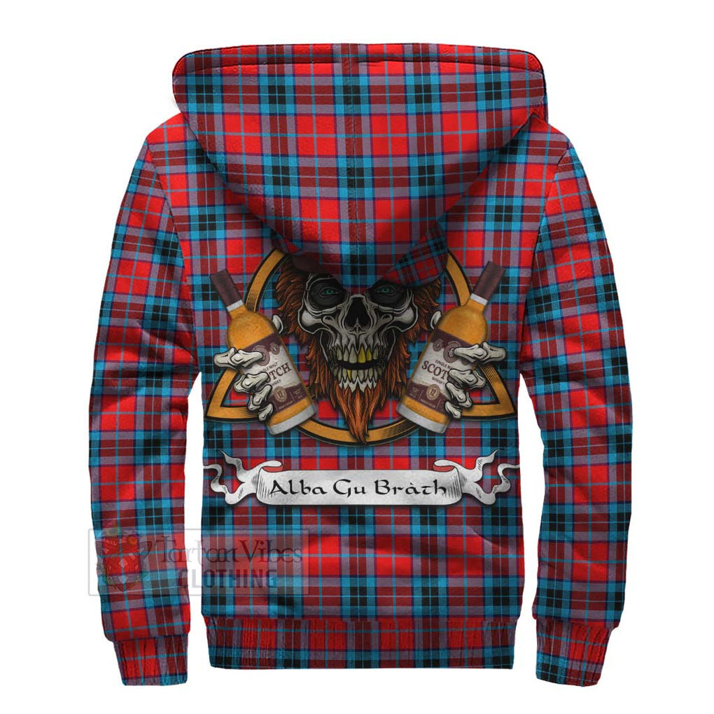 Tartan Vibes Clothing MacTavish (McTavish) Tartan Sherpa Hoodie with Family Crest and Bearded Skull Holding Bottles of Whiskey