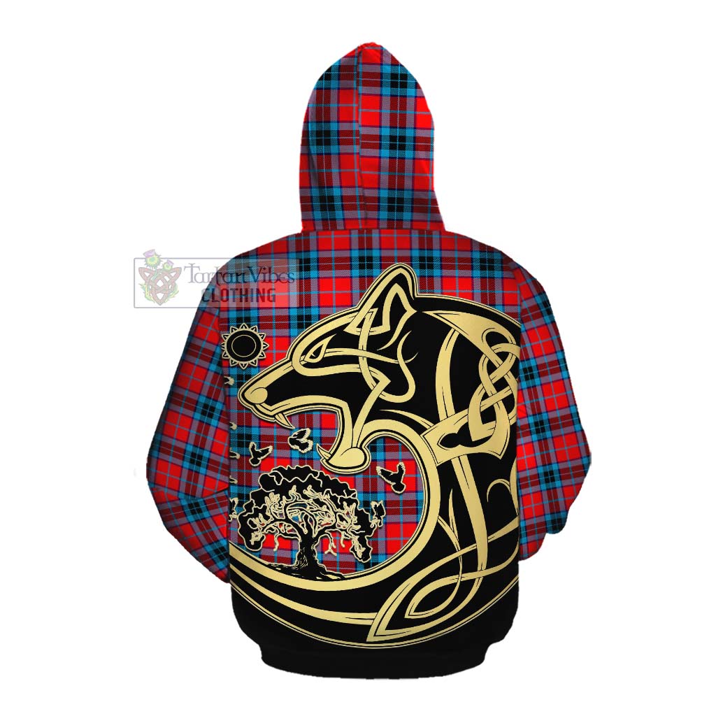 Tartan Vibes Clothing MacTavish (McTavish) Tartan Cotton Hoodie with Family Crest Celtic Wolf Style