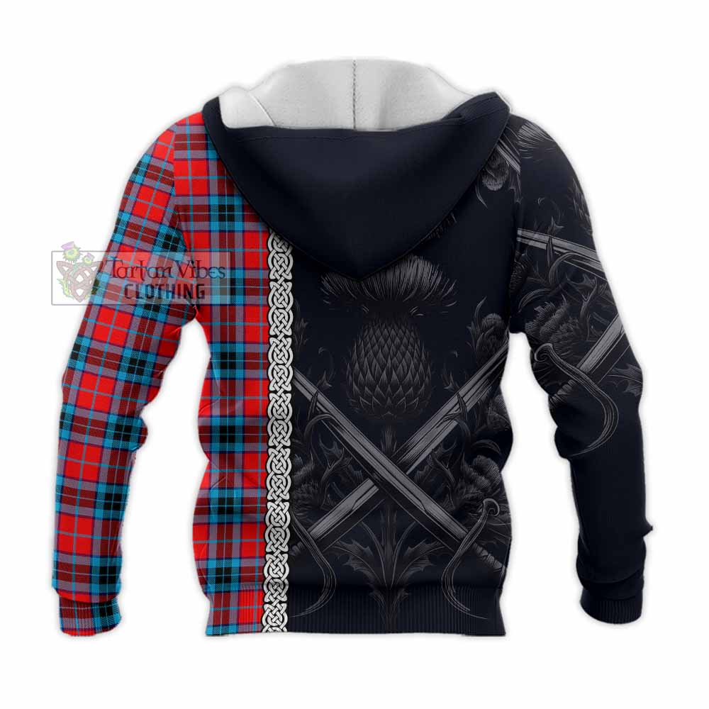 Tartan Vibes Clothing MacTavish (McTavish) Tartan Knitted Hoodie with Family Crest Cross Sword Thistle Celtic Vibes