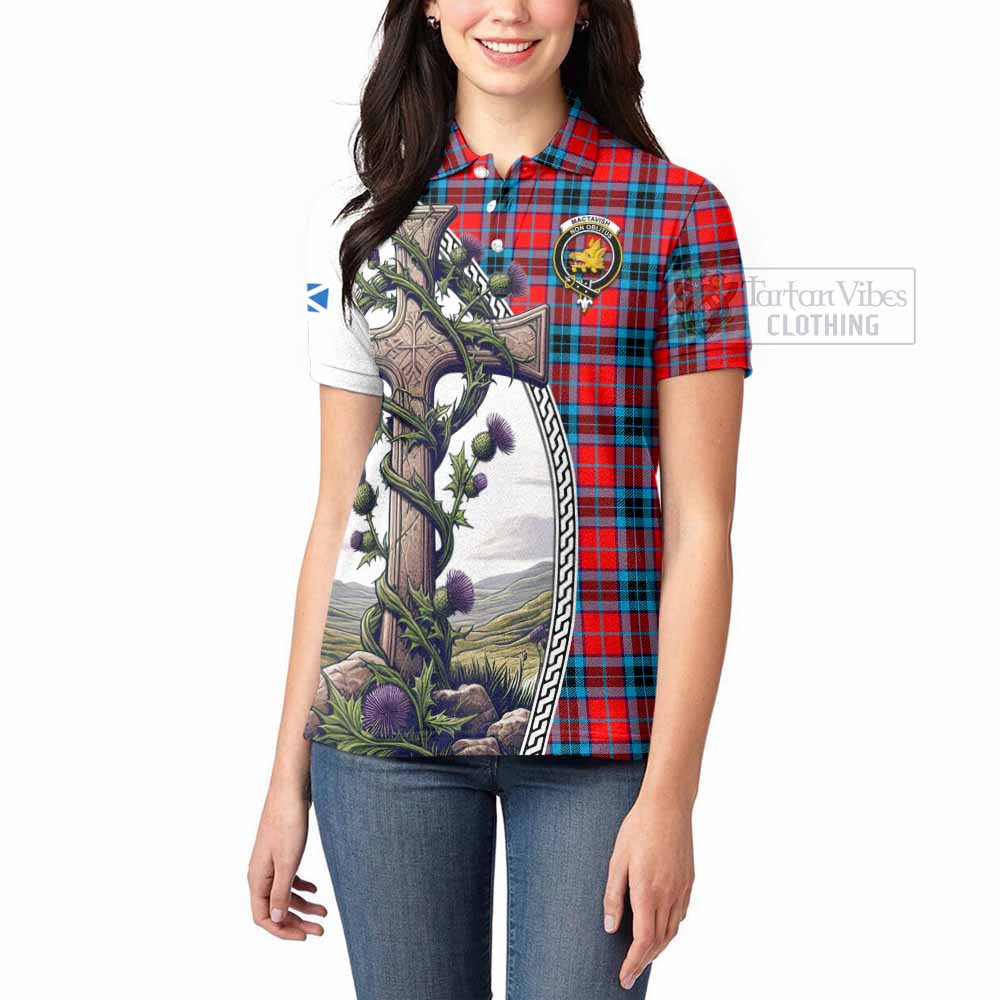 Tartan Vibes Clothing MacTavish (McTavish) Tartan Women's Polo Shirt with Family Crest and St. Andrew's Cross Accented by Thistle Vines