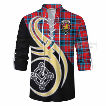 MacTavish (McTavish) Tartan Ghillie Kilt Shirt with Family Crest and Celtic Symbol Style