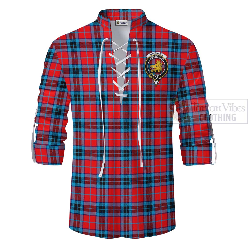 Tartan Vibes Clothing MacTavish (McTavish) Tartan Ghillie Kilt Shirt with Family Crest and Bearded Skull Holding Bottles of Whiskey