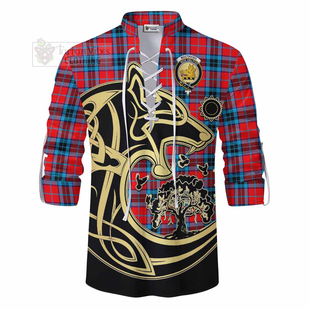 MacTavish (McTavish) Tartan Ghillie Kilt Shirt with Family Crest Celtic Wolf Style - Tartan Vibes Clothing