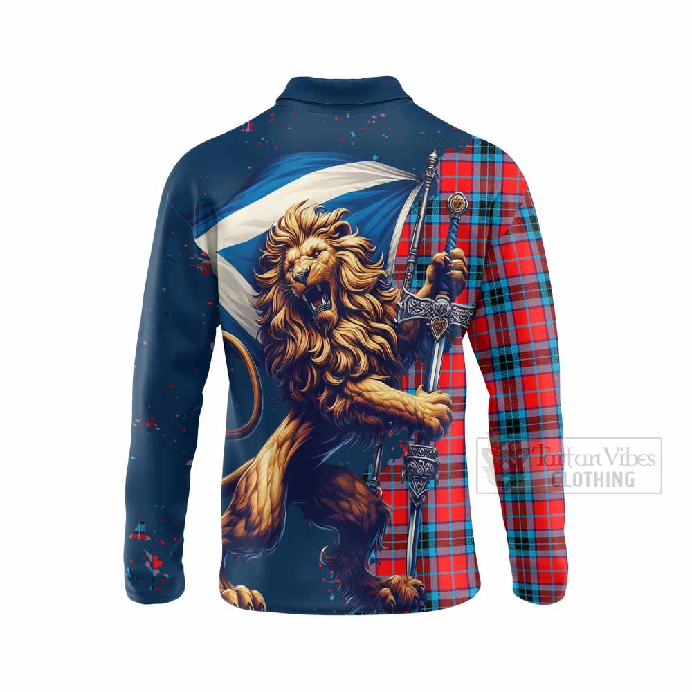 Tartan Vibes Clothing MacTavish (McTavish) Tartan Family Crest Long Sleeve Polo Shirt with Scottish Majestic Lion