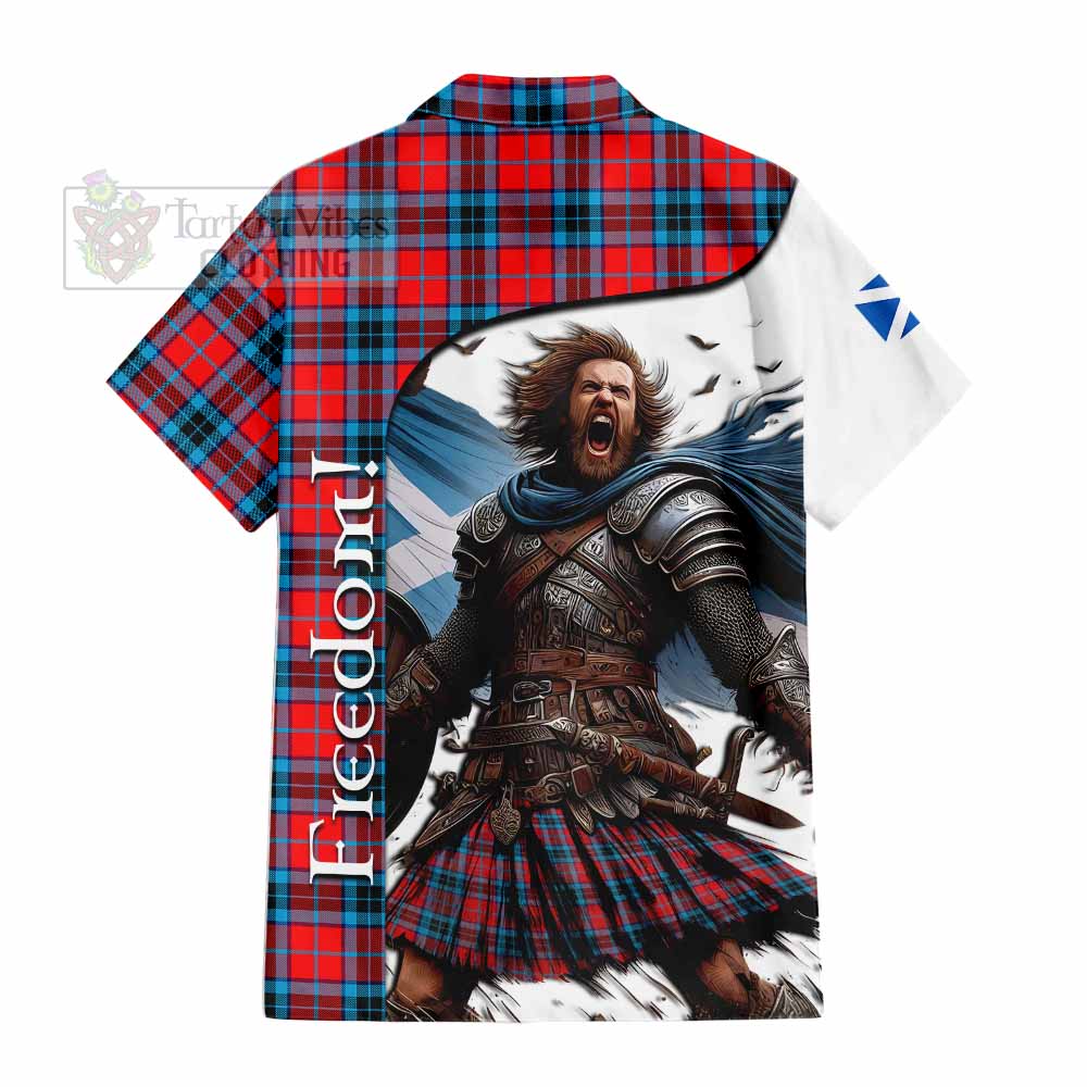 Tartan Vibes Clothing MacTavish (McTavish) Crest Tartan Short Sleeve Button Shirt Inspired by the Freedom of Scottish Warrior