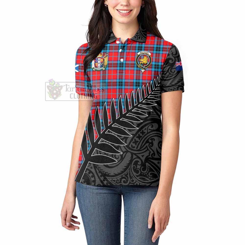 Tartan Vibes Clothing MacTavish (McTavish) Crest Tartan Women's Polo Shirt with New Zealand Silver Fern Half Style