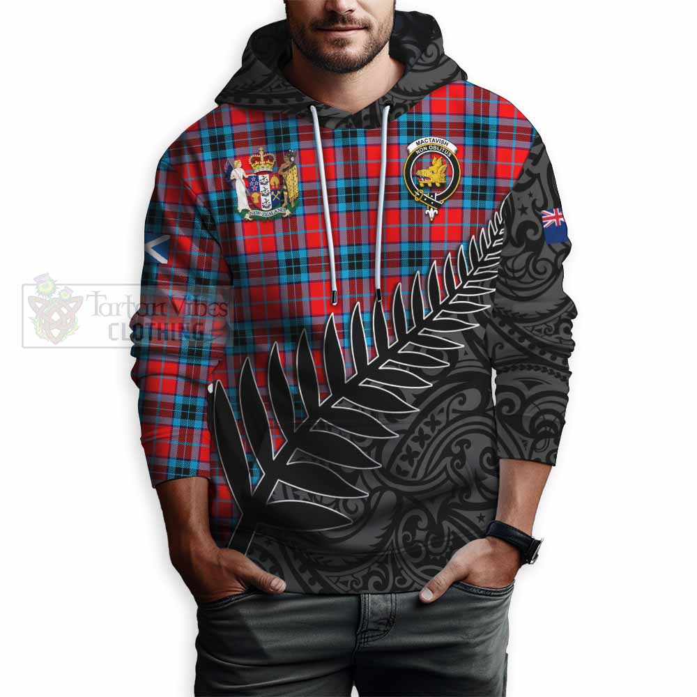 Tartan Vibes Clothing MacTavish (McTavish) Crest Tartan Hoodie with New Zealand Silver Fern Half Style