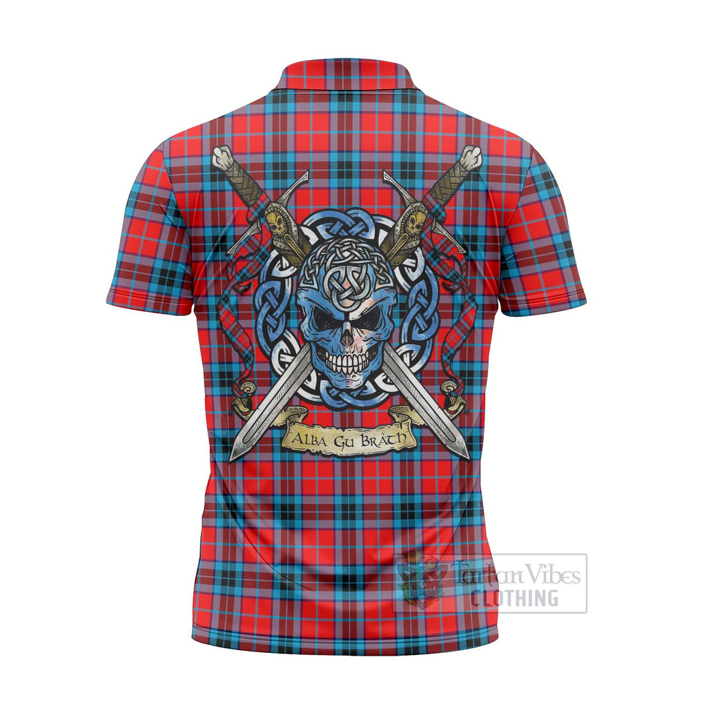 Tartan Vibes Clothing MacTavish (McTavish) Tartan Zipper Polo Shirt with Family Crest Celtic Skull Style