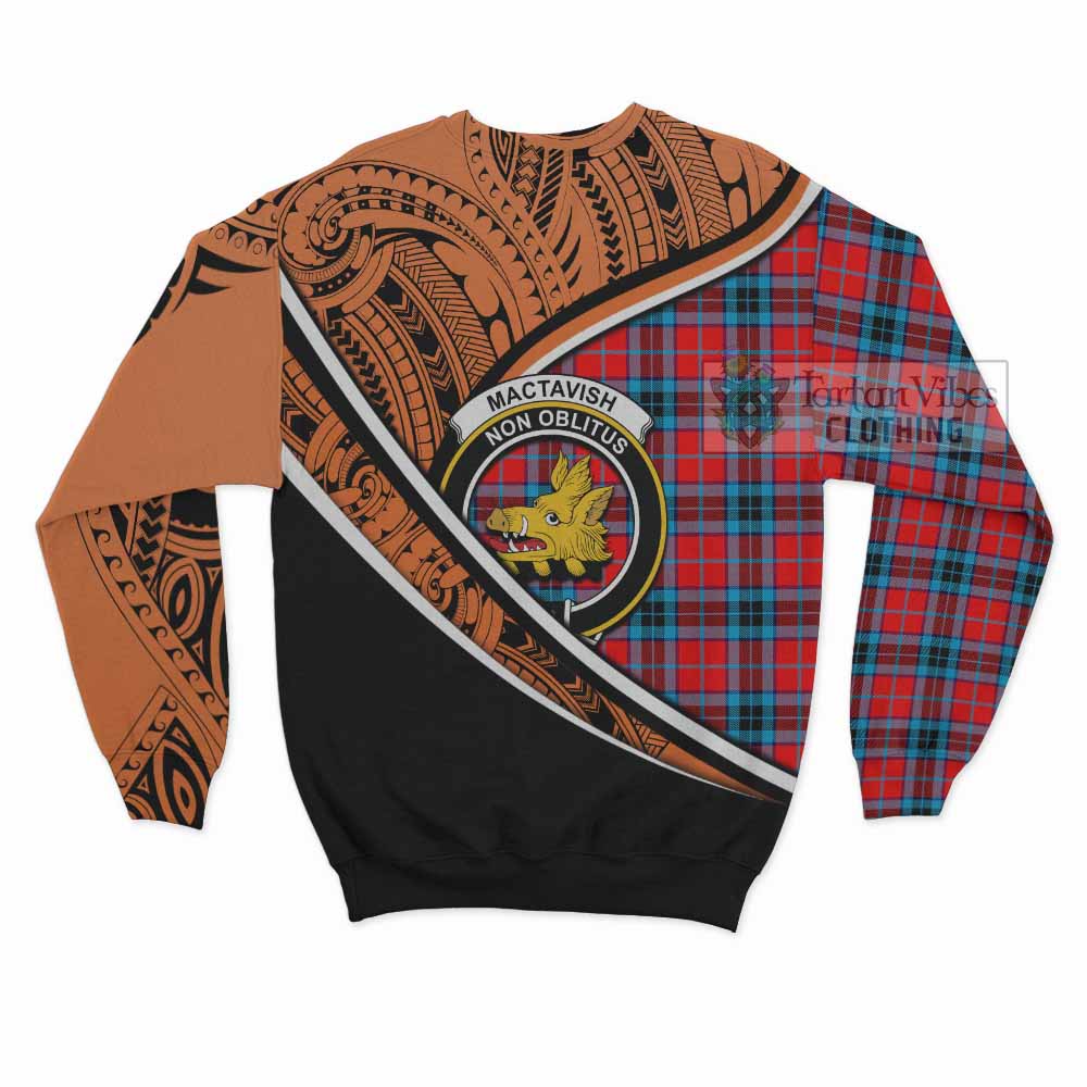 Tartan Vibes Clothing MacTavish (McTavish) Crest Tartan Sweatshirt with Maori Tattoo Style - Orange Version