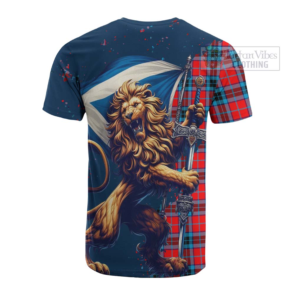 Tartan Vibes Clothing MacTavish (McTavish) Tartan Family Crest Cotton T-shirt with Scottish Majestic Lion