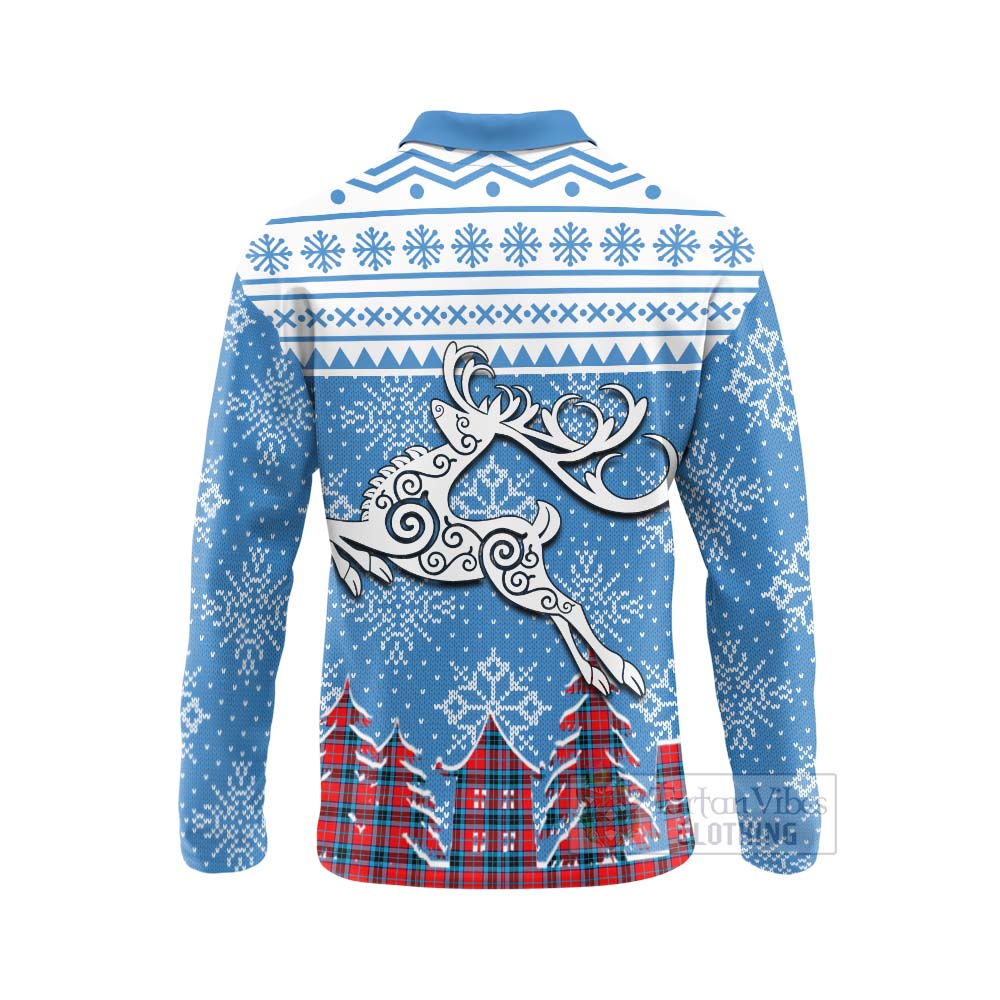 Tartan Vibes Clothing MacTavish (McTavish) Clan Christmas Long Sleeve Polo Shirt Celtic Reindeer Style