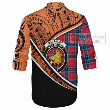 MacTavish (McTavish) Crest Tartan Ghillie Kilt Shirt with Polynesian Vibes Style - Orange Version