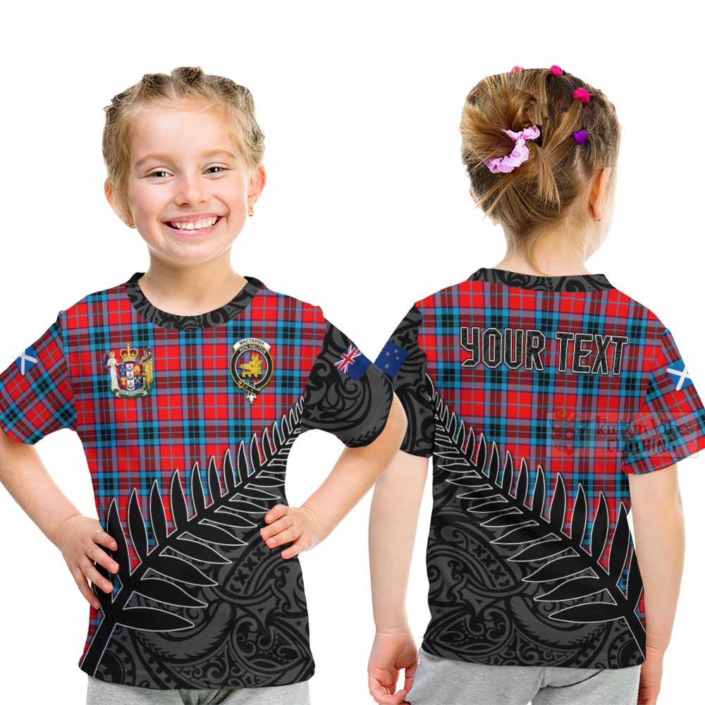 Tartan Vibes Clothing MacTavish (McTavish) Crest Tartan Kid T-Shirt with New Zealand Silver Fern Half Style