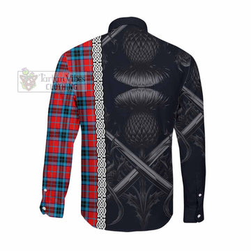 MacTavish (McTavish) Tartan Long Sleeve Button Shirt with Family Crest Cross Sword Thistle Celtic Vibes