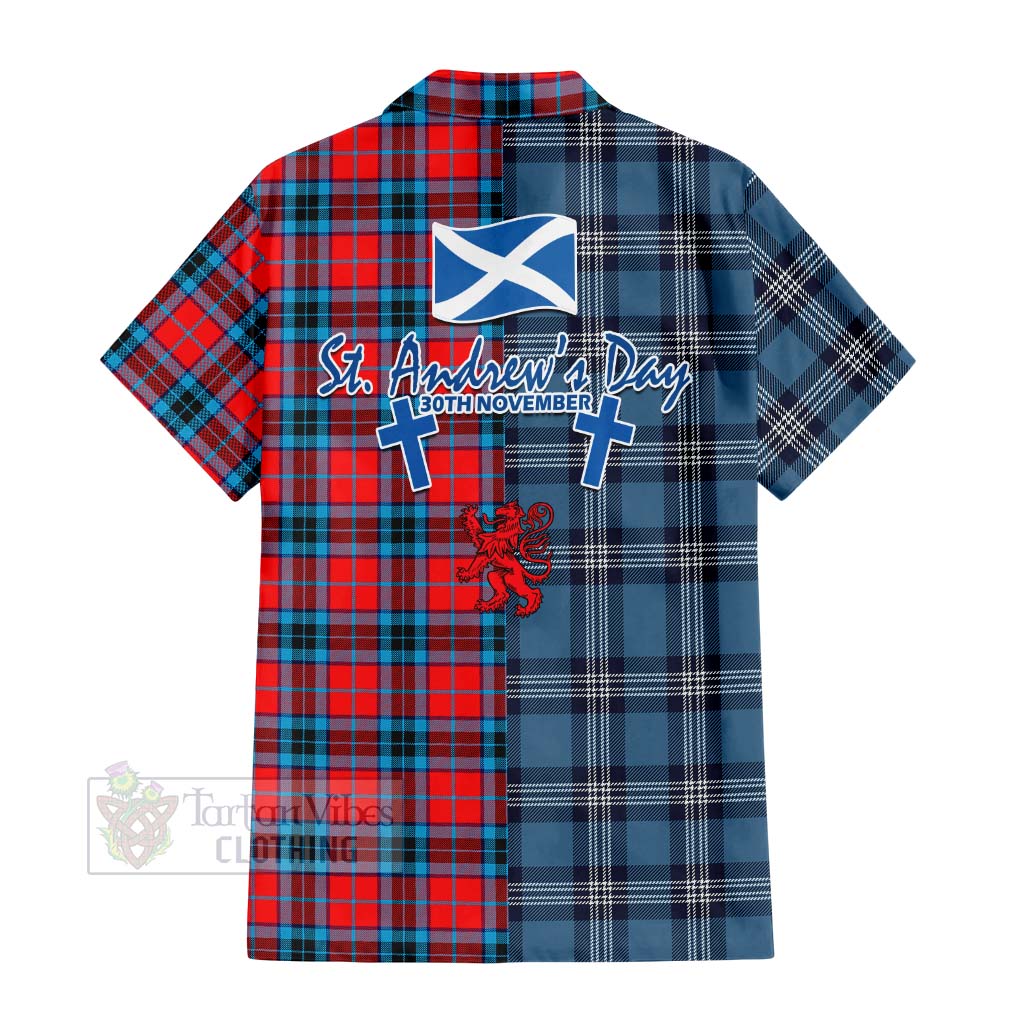 Tartan Vibes Clothing MacTavish (McTavish) Tartan Short Sleeve Button Shirt Happy St. Andrew's Day Half Tartan Style