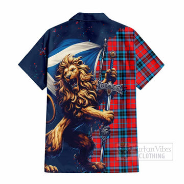 MacTavish (McTavish) Tartan Family Crest Short Sleeve Button Shirt with Scottish Majestic Lion