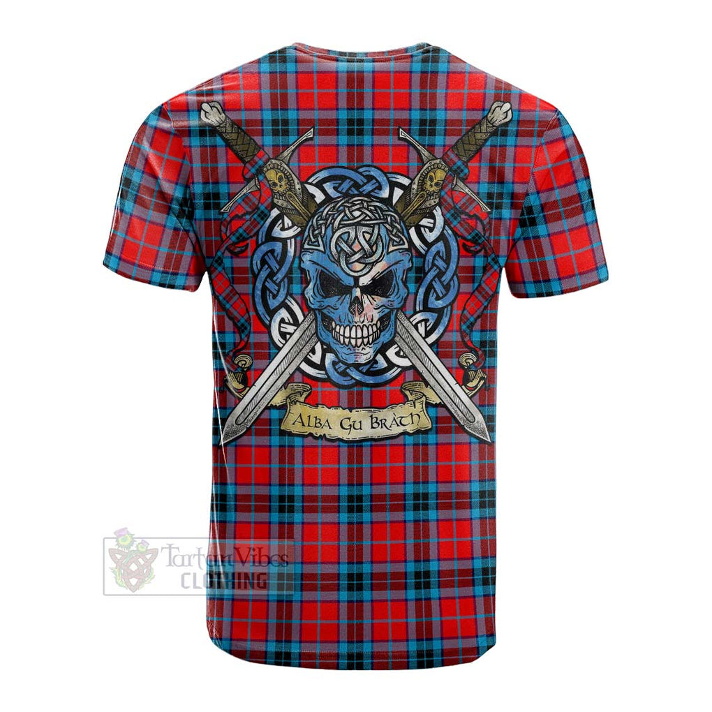 Tartan Vibes Clothing MacTavish (McTavish) Tartan Cotton T-shirt with Family Crest Celtic Skull Style